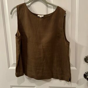 Eileen Fisher brown organic linen top sz L sleeveless